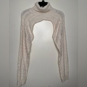 SHEIN Cream Cable-Knit Cropped Shrug with Turtleneck